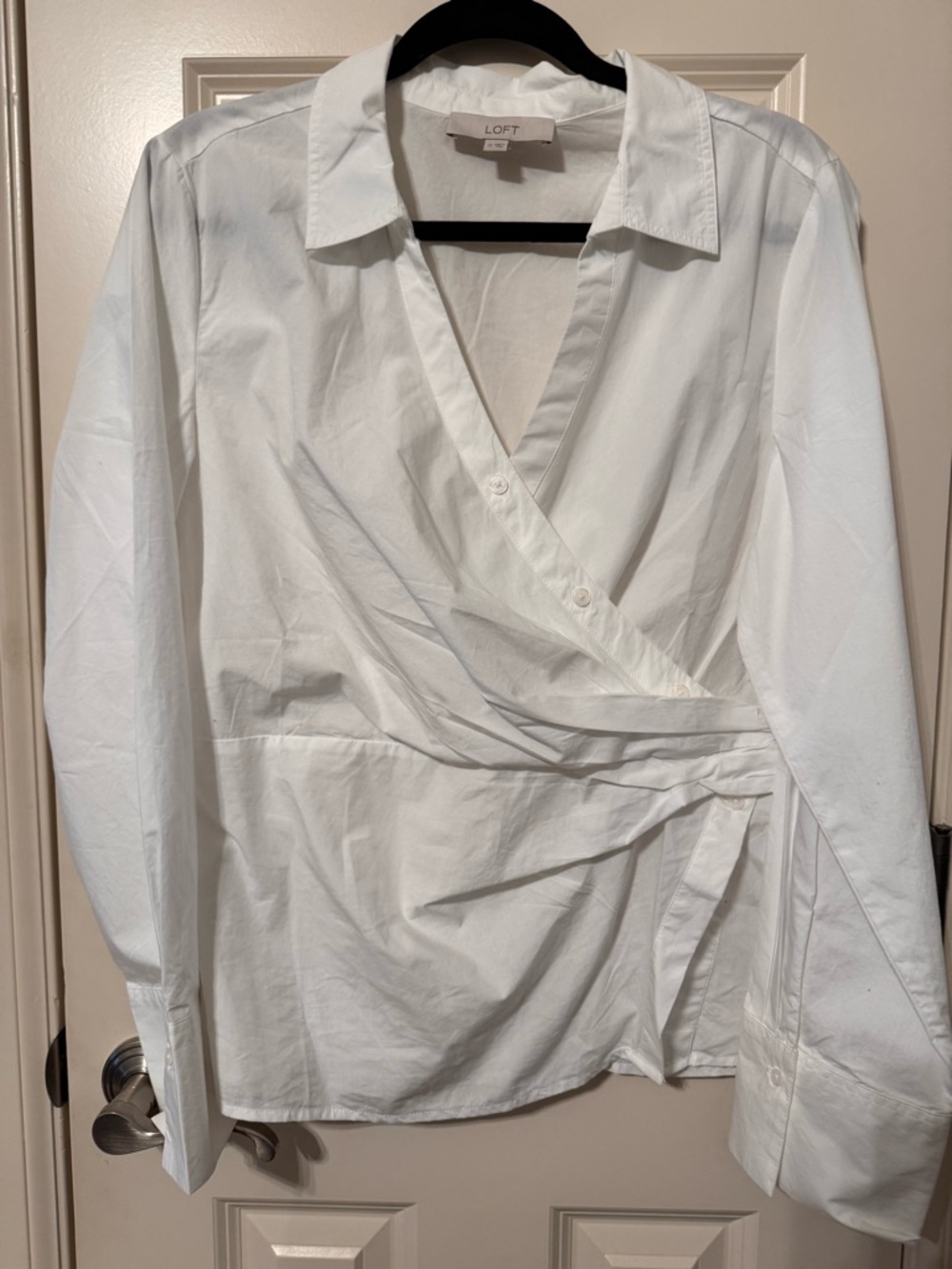 LOFT Side Shirred Poplin Wrap Shirt White Size 12 NWOT